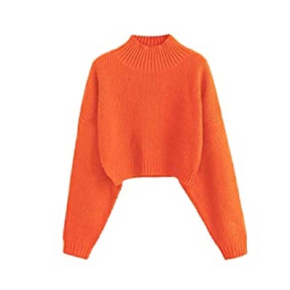 Women's High Neck Lantern Sleeve Ribbed Knit Pullover Crop Sweater|…
